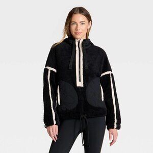 K-158 JoyLab Women's XXS Contrast High Pile 1/2 Zip Jacket - Black/Tan